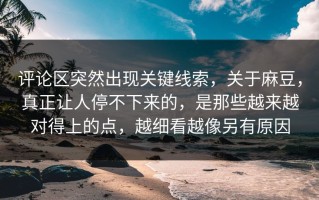 评论区突然出现关键线索，关于麻豆，真正让人停不下来的，是那些越来越对得上的点，越细看越像另有原因