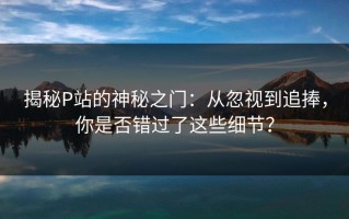 揭秘P站的神秘之门：从忽视到追捧，你是否错过了这些细节？